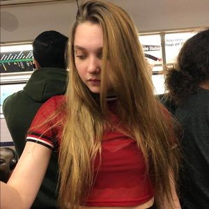 Boohoo Red Mesh Crop Top